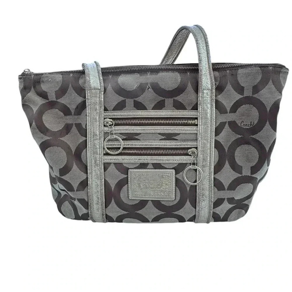 Vintage Coach Poppy Op Art Glam Tote Bag Shoulder Bag Brown *preowned - Picture 12 of 16